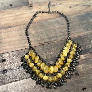 Zara - Yellow Beaded Brushed Brass Statement Necklace